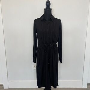 Calvin Klein Black Long Sleeve Collared Button Up Dress